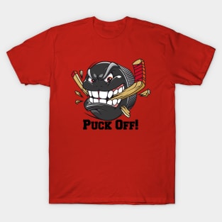 Hockey Puck Mascot Character Attitude Puck Off Cartoon T-Shirt